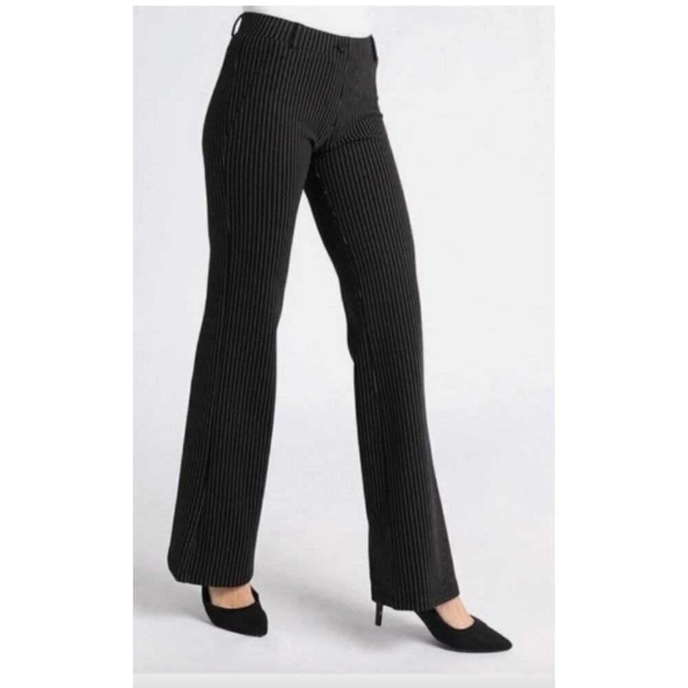Betabrand Black and White Pinstripe Straight Leg Yoga Dress Pants Small Long